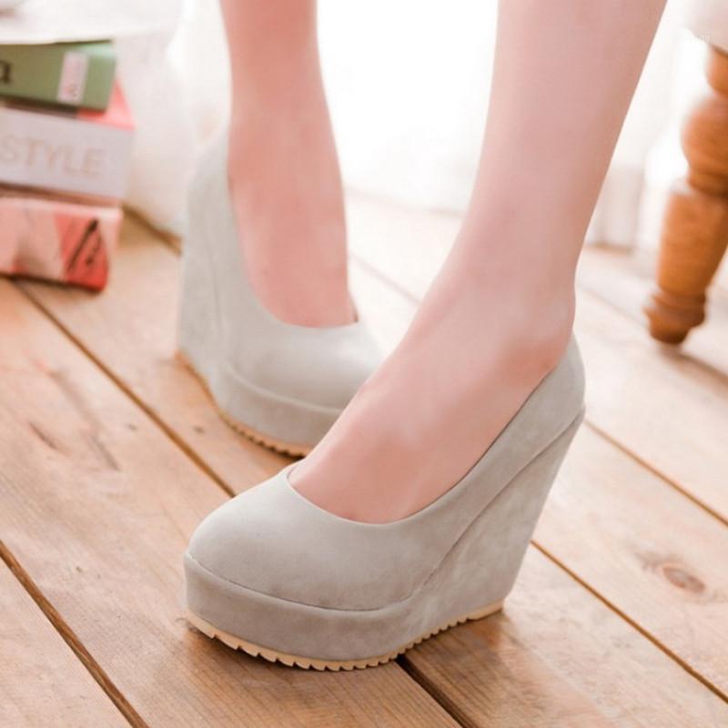 

New Suede Wedge Shoes Women Pumps Slip On Platform Shoes Woman High Heels Comfortable Sexy Heels Female1, Beige