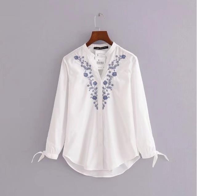 

Women Spring Autumn New Embroidered Collar Shirt Quarters Md59, White