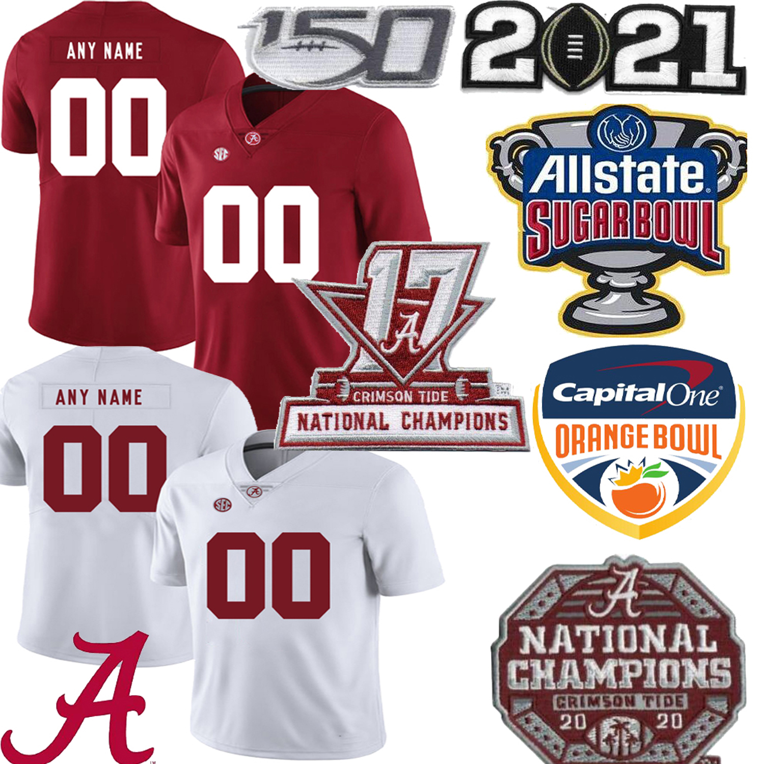 

Custom Alabama Crimson Tide Football Jaylen Waddle Mac Jones Tagovailoa Bryce Young stitched Jersey any name number Jersey, White with 2021 patch