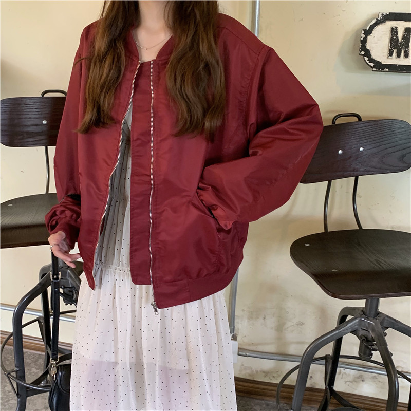 

2021 New Beautiful Autumn Student Girl Turtlenecks with Front Zipper Bomber Female Sleeve Long Baseball Jacket RYTY, Red