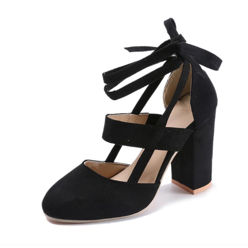 

Thick Heel Fashion Women Party Wedding Pumps Dropshipping Plus Size Female Ankle Strap High Heels Flock Gladiator Shoes, Khaki