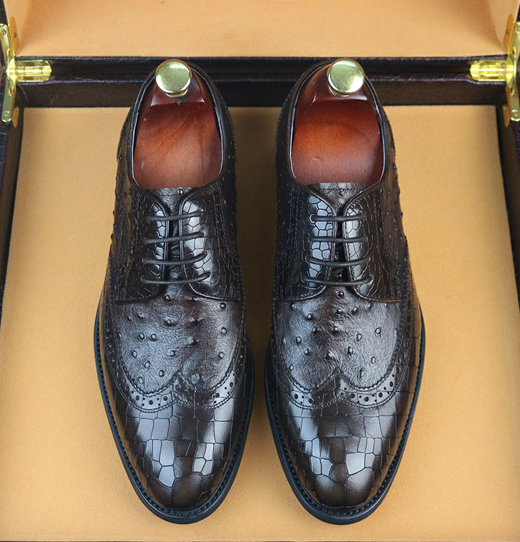 

Summer Men Hot Sale Genuine Leather Handmade Crocodile pattern England Style Business Dress Shoes Men Black Wedding Shoes, As pic