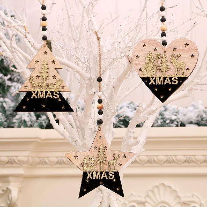 

Christmas Decorations Christmas Tree Top Grade Pendant Black and Golden Wood Stereo Pendant1
