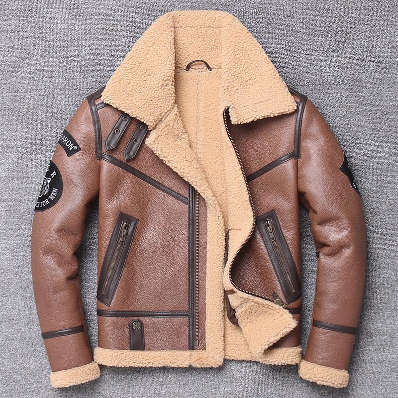 

2020 Brown Men Genuine Thick Shearling Plus Size XXXXL Russian Winter Slim Fit Natural Motorcycle Fur Coat FREE SHIPPING