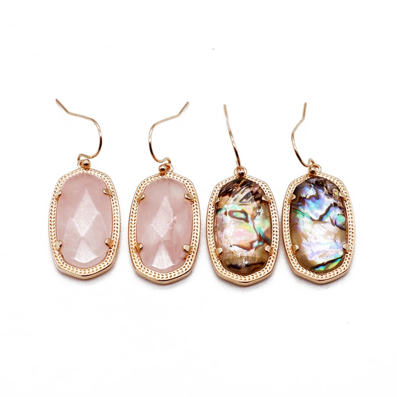 

Free Shipping Geometric Natural Stones Faceted Pink Abalone Cute Earrings For Women, Wholesale Copper Material Trendy Party Earrings
