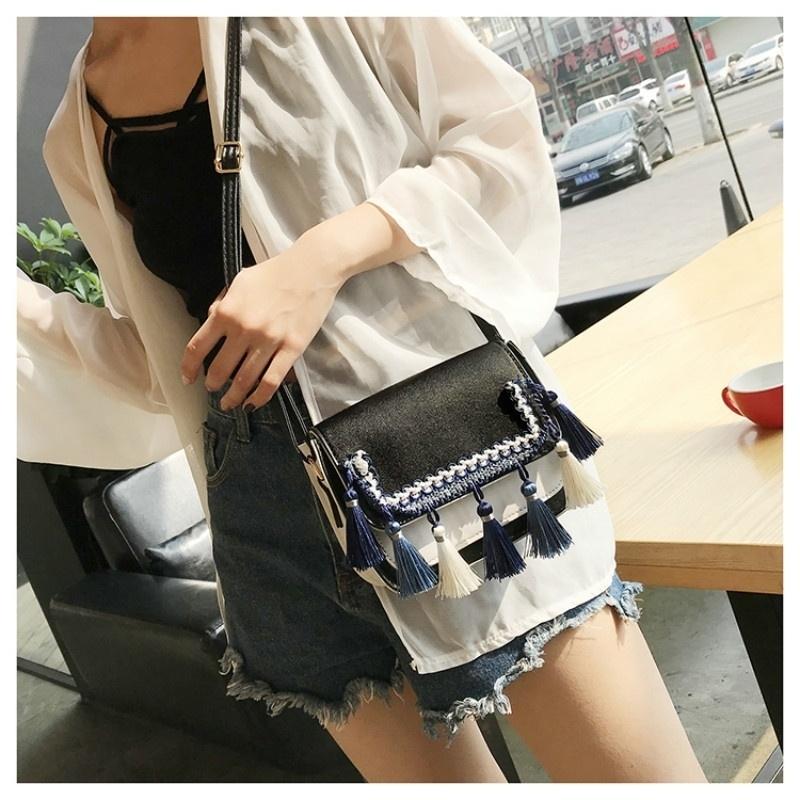 

New Fashion Tassel Shoulder Bag National Embroidery Shoulder Bag Bohemian, Black