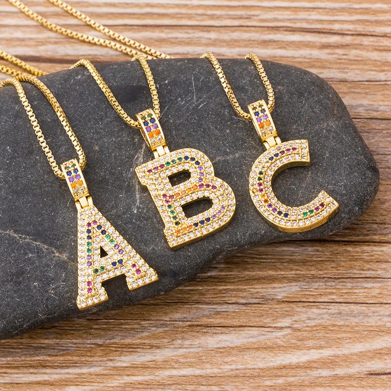 

Chains Fashion Gold Chain Initial Charms Necklace Pendant Copper 26 Letters For Women CZ Jewelry Name Necklaces Femme Collier