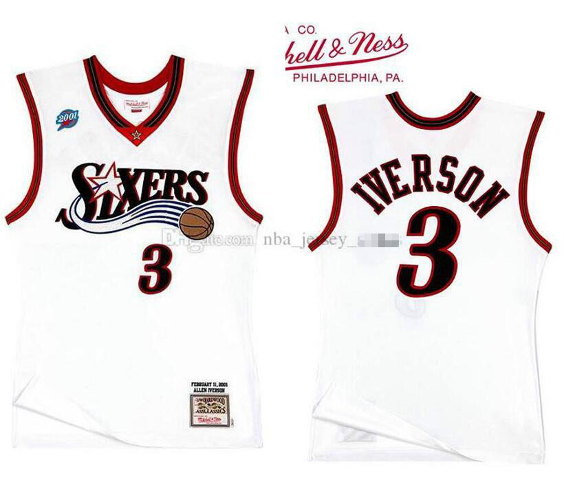

Men's basketball Philadelphia 76ers 3 Allen Iverson Mitchell & Ness 2001 Hardwoods Classics Authentic Jersey, Black;red