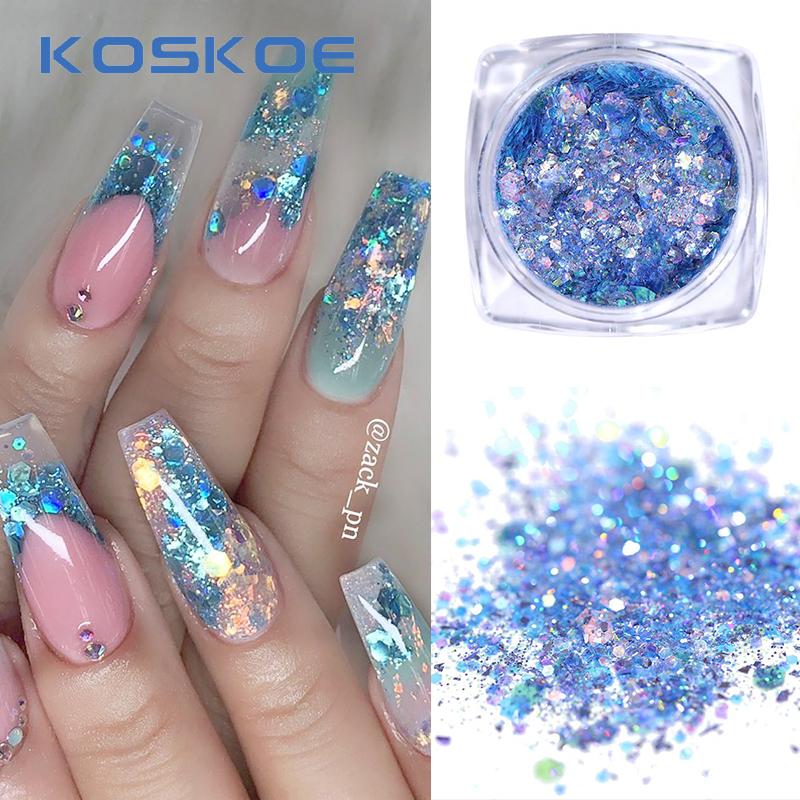 

1 Box Holographics Nail Glitter Powder Blue Purple Shiny Nail Powder Laser Sparkly Art For Manicures Pigment DIY Decor