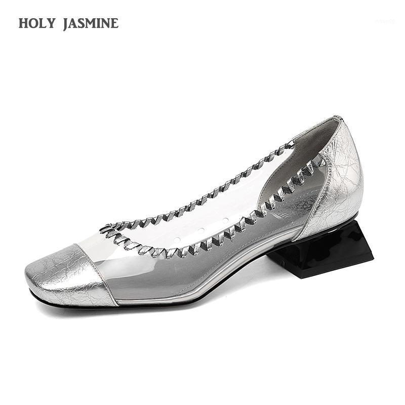 

2021 New spring Transparent high heel women Thick heels shoes pumps Square toe party office career wedding ladies dress shoes1, Black