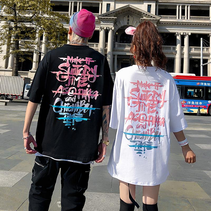 

Letter Print Simple T-shirt Men Women Short-sleeved 2020 Summer Tee Sports Casual Oversized Fashion Loose Streetwear, Beige