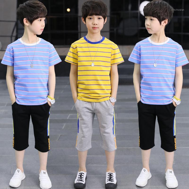 

Children's Clothing Children's Sets kids clothes boys clothes boys casual set summer new short striped two-piece 120-160 cm1, Sky blue