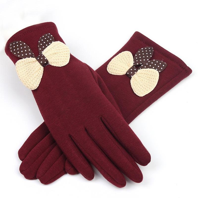 

Plus Velvet Thickening Women's Warm Bowknot Pink Gloves 2020 Winter Cycling Lovely Fashion Korean Version Touch Screen Gloves