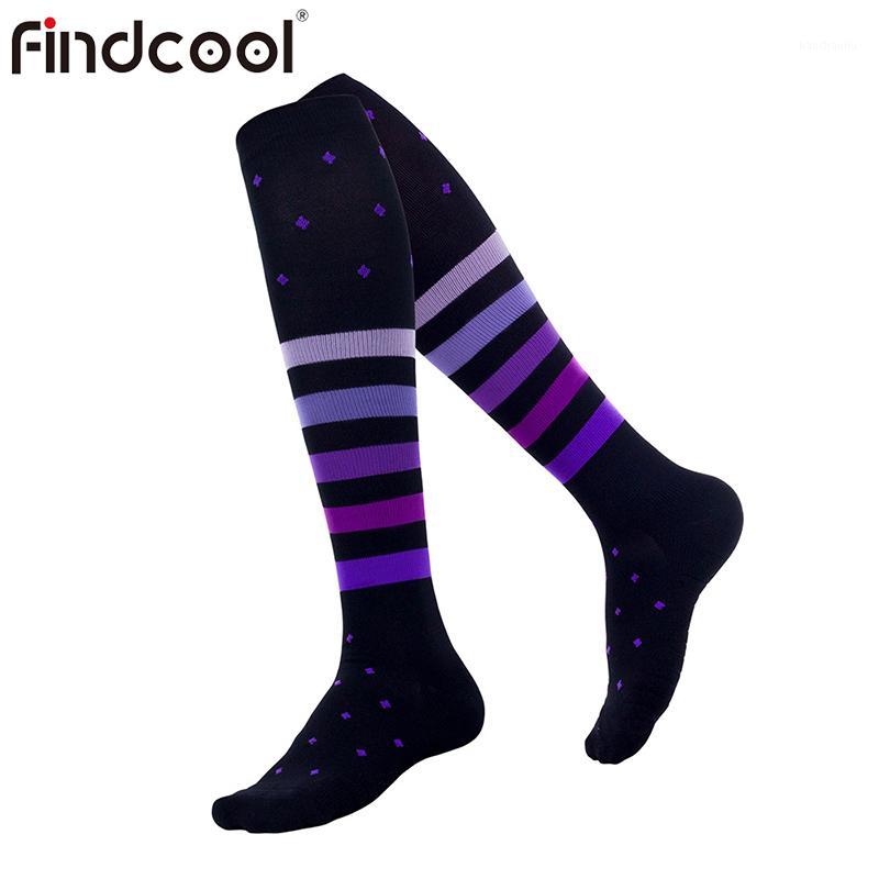 

Findcool Sports Running Socks Men Cycling Socks Basketball Anti-Slip Breathable Compression Hiking1, Black-purpple stripe