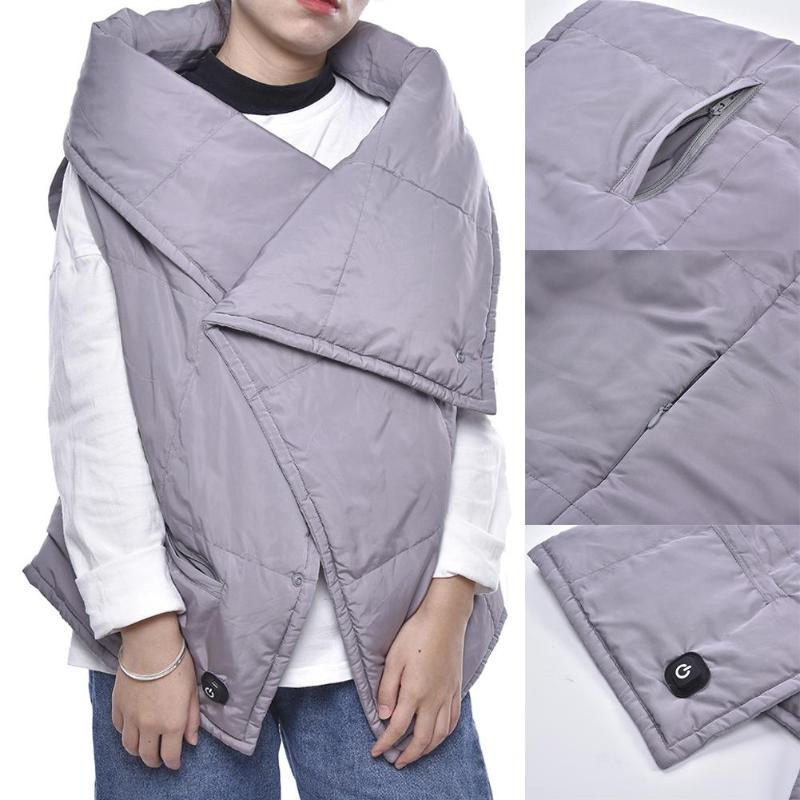 

Women Multifunctional Heating Blanket Graphene Heated Vest USB Shawl Electric Heating Mat 5 Areas Warm Coat Clothing, Gray