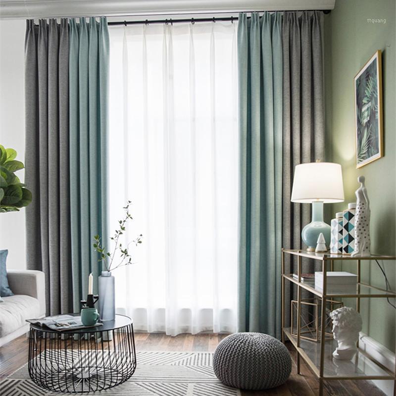 

Thickened Physical Duty Light-Blocking Window Shades Polyester jia hou rong Commission Blackout Curtain Fabric Finished Curtain1, Light blue