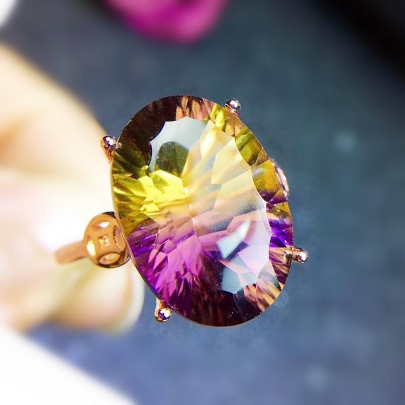 

Cluster Rings Ametrine Ring Per Jewelry 12*16mm 11ct Big Gemstone 925 Sterling Silver Fine For Men Or Women J292218, Golden;silver