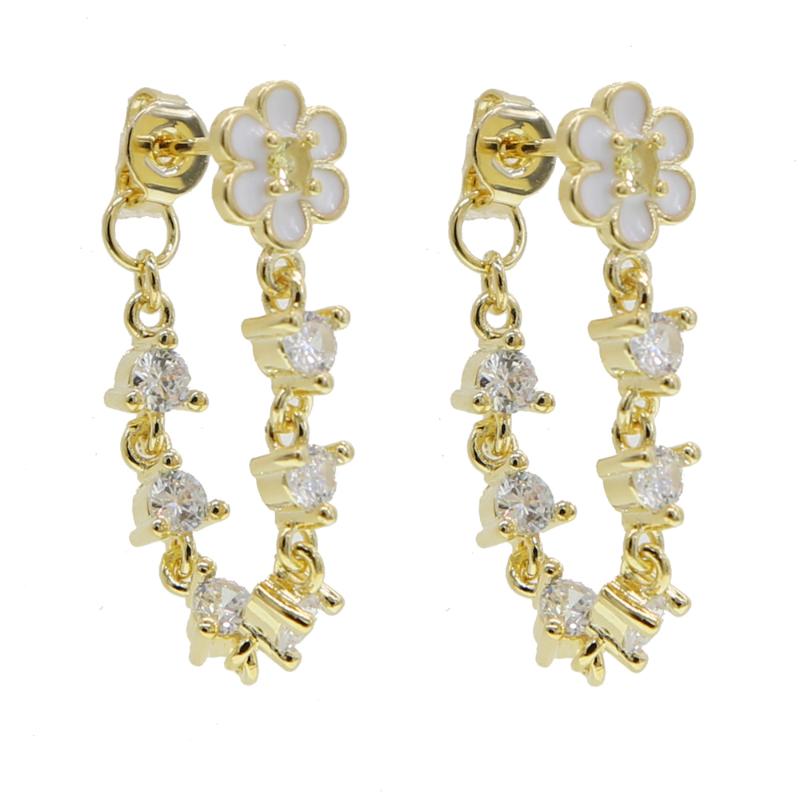 

high quality fashion cz paved white enamel flower shape long chain dangle charm earring for women delicate wedding jewelry gifts