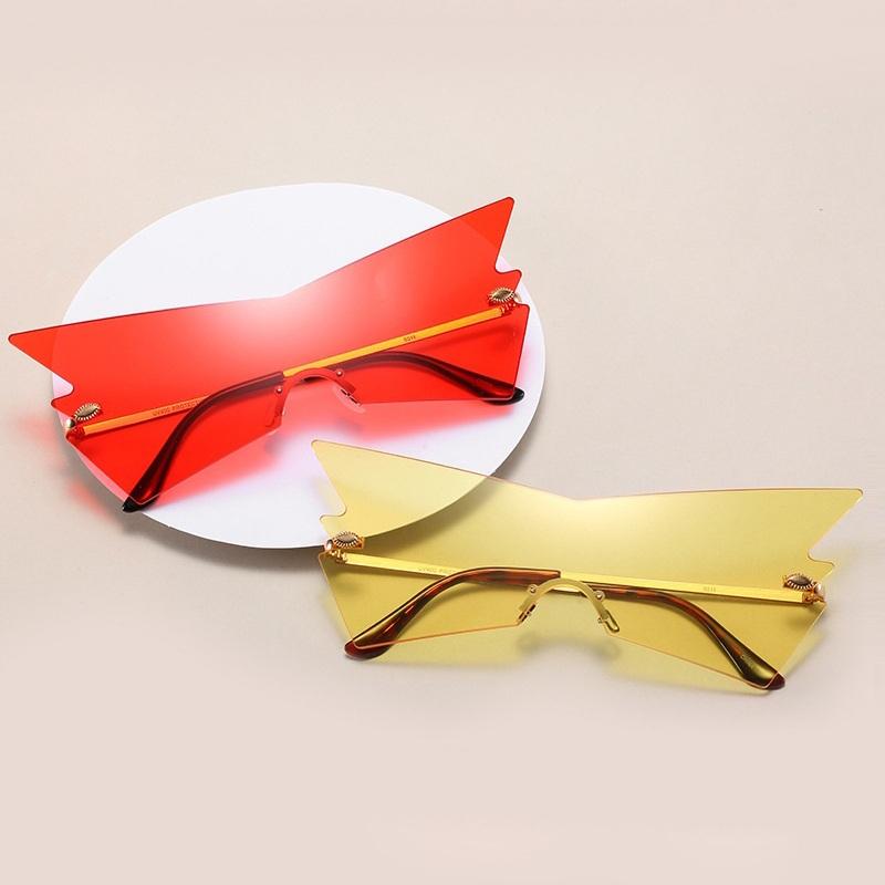 

QPeClou New Fashion Metal Rimless Modern Sunglasses Women Oversized One Piece Cat Eye Sun Glasses Female Big Driving Shades