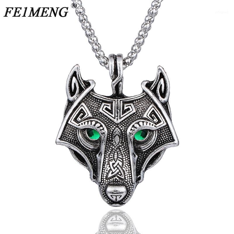 

Pendant Necklaces Vintage Norse Wolf Head Vikings Necklace Green Crystal Eyes Original Animal For Women Men Fashion Jewelry1