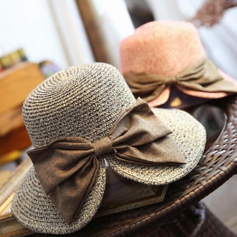 

1PC Ladies Summer Sun Beach Floppy Straw Hat Wide Large Brim Bowknot Sun Hat, Beige