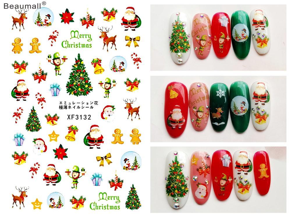 

Christmas Nails Art Manicure Back Glue Decal Decorations Design Nail Sticker For Nails Tips Beauty, Xf3128