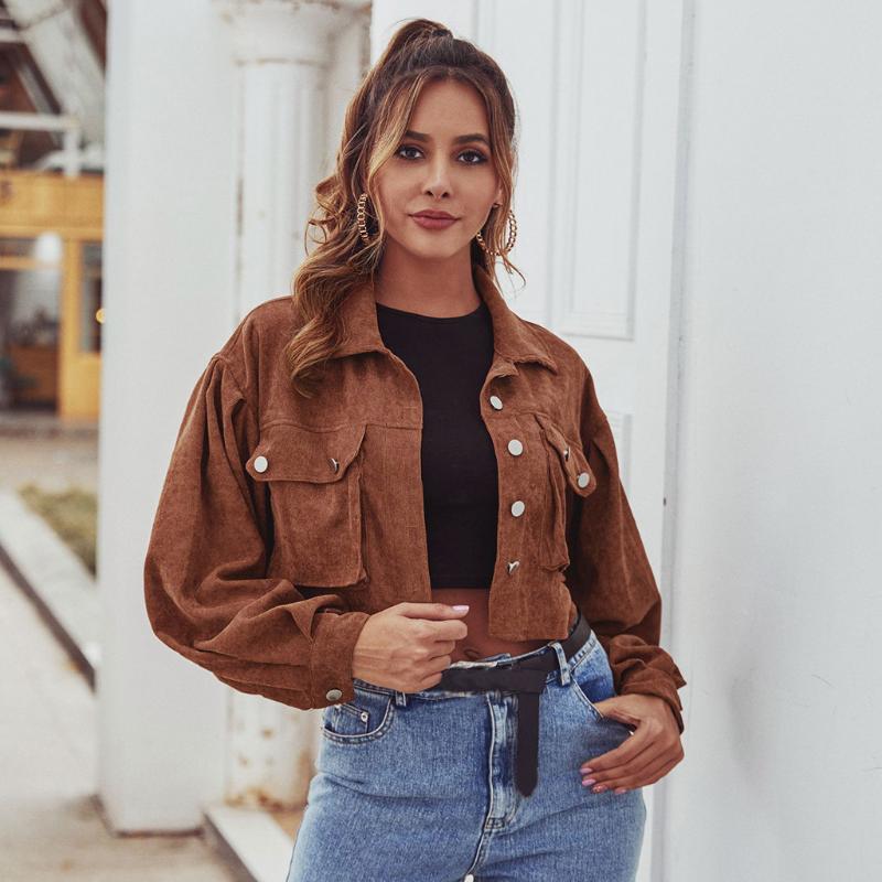 

Short Jackets for Women Full Sleeve Casual Jacket chaquetas cortas para mujer With Botton Turn-Down Collar vestes pour femmes, Brown