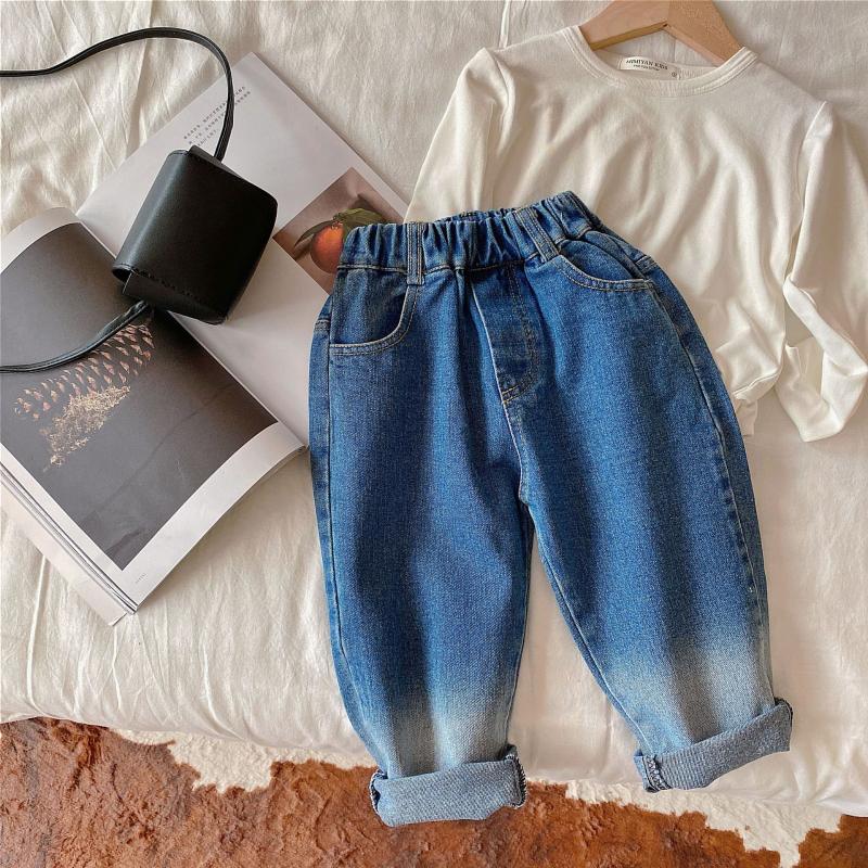 

90-140 Cm Girls Boys Spring Autumn Fashion Jeans Pant Baby Kids Children Denim Trousers, As photo