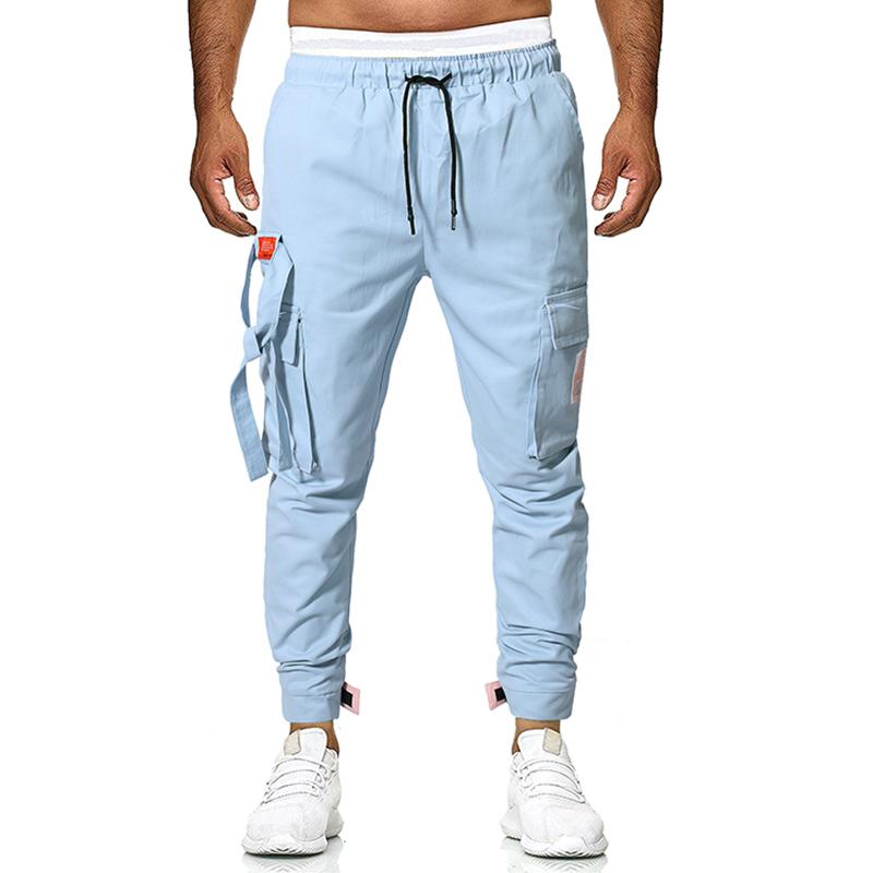 

2020 New Men's Casual Overalls Pants Men's Pure Cotton Light Color Outdoor Casual Pants, Light blue