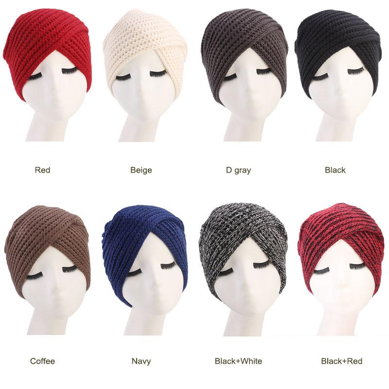 

LDSLYJR 2020 new the solid color cross turban cap 7 colors knitting Winter hat for women 74, Black