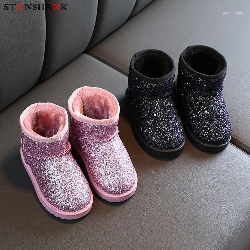 

2019 New Winter Children Boys Girls Bling Snow Boots Plush Toddler Boots Kids Keeping Warm Baby Snow Children Shoes1, Black