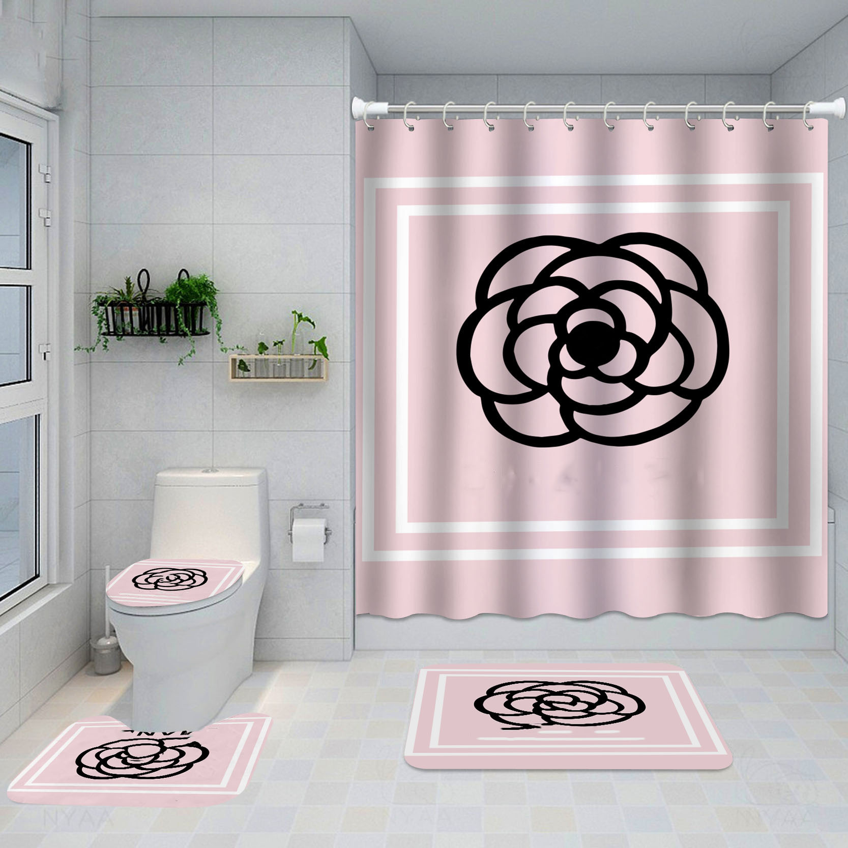 

Designer Shower Curtains Floor Mat Bathroom Mats Sets Partition Curtain Bath Room Mat Set