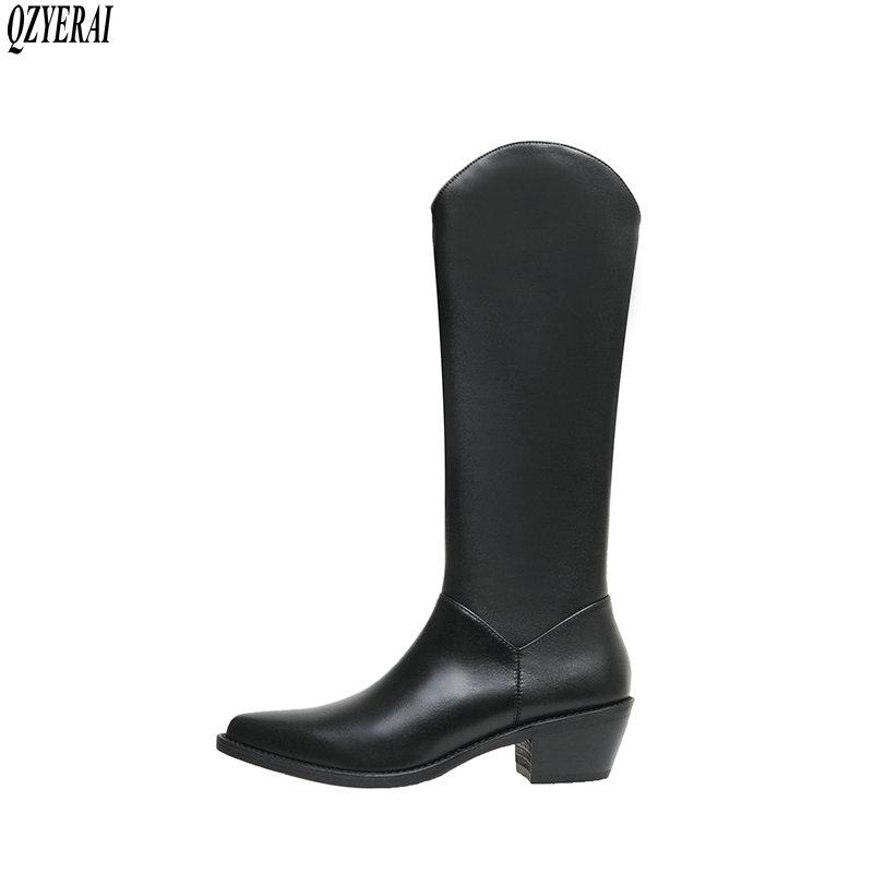 

QZYERAI knee boots Genuine leather black brown white Female boots The knight Women's shoes Women's Autumn and winter