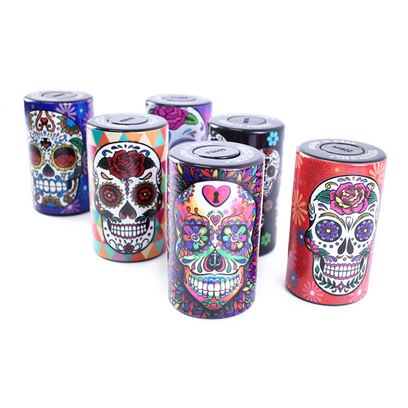 

plastic cylinder rolled sealed herb tobacco pill case box jar 165ml air tight Waterproof skull storage smoking accessories bag