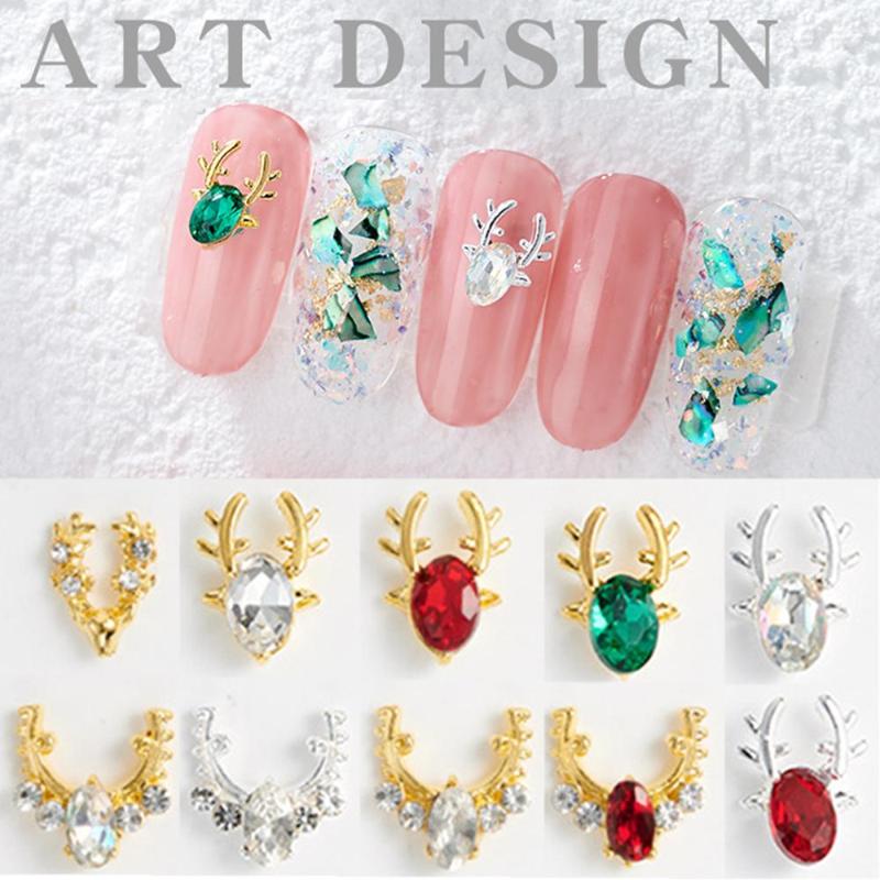 

10Pcs/Lot Shiny Nail Accessories Gold Silver Elk Antler Shape Exquisite Luxury Alloy Drill DIY Diamond Shiny Nail Art Decoration