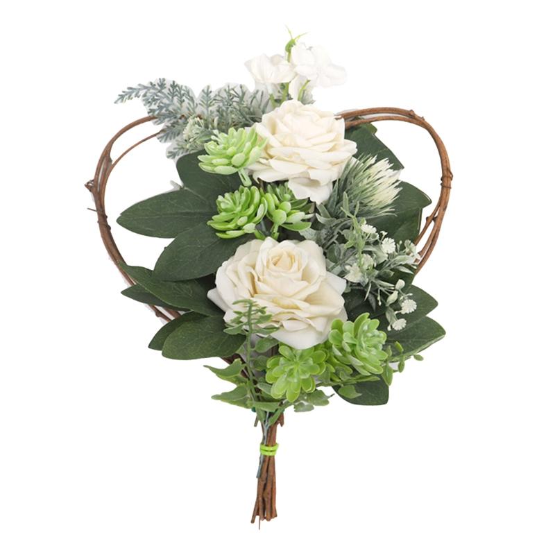 

Rose Flower Wreath Spring Wreath Heart Shape for Party Home Wedding Arch Front Door Wall Window Garden Decor, As shown