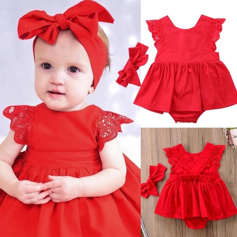 

Goocheer Christmas Ruffle Red Lace Romper Dress Baby Girls Sister Princess Kids Xmas Party Dresses Cotton Newborn Costume, As pic