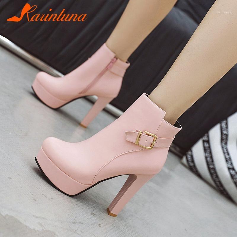 

Karin 2021 New Fashion Design Shoes Lady Women Spike Heels Buckle Straps Platform Zip Up Ankle Women Boots Leisure1, Beige