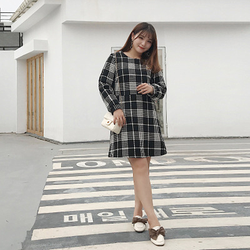 

and Winter Autumn New Mm Fat Size White Check with Long-sleeved Wool in Slim's Comfortable Sleeves M104 KG82, Photo color