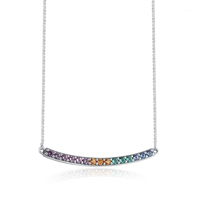 

Multi-Colored Curved Bar Necklace Women 925 Sterling Silver Jewelry Colorful Crystal Choker Necklaces for Women Spring Collier1