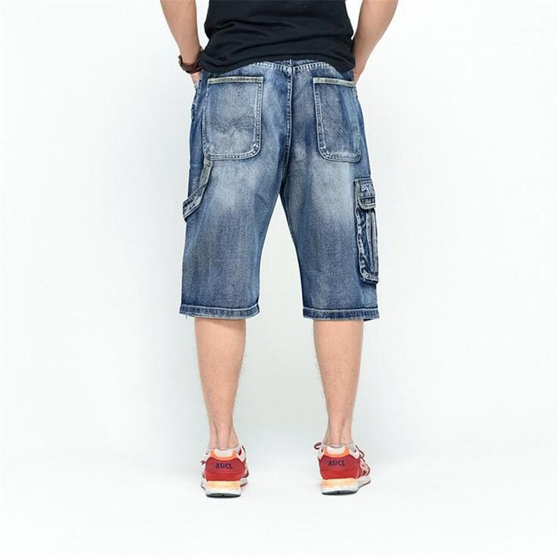 

Men's Shorts Wholesale- ABOORUN 2021 Classic Mens Cargo Denim Hip Hop Multi Pockets Baggy Jeans Plus Size P30821, As pic