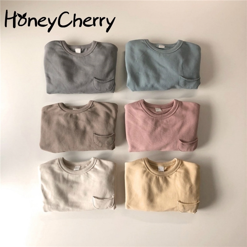 

Autumn New Boys and Girls set round Neck Pure Color Cotton Linen Hoodie Suit Long Sleeve for Children Sports Suit 201028, White