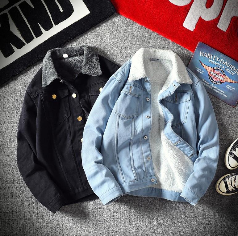 

Men Light Blue Winter Jean Jackets Outerwear Warm Denim Coats New Men Large Size Wool Liner Thicker Winter Denim Jackets Size5XL, Black