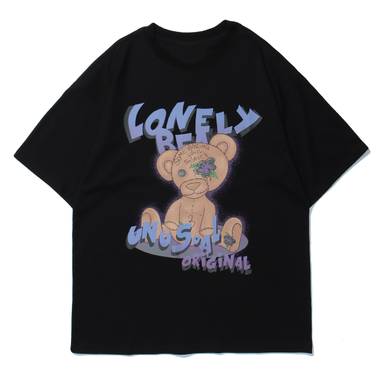 

New Hip Hop T-shirt Men Streetwear Bear Print Harajuku Tshirts 2021 Summer Cotton Short Sleeve Shirts Loose Casual Tops Tees Black Msfj, White