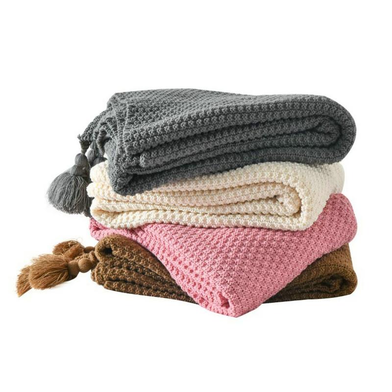 

Bedding Home Sofa Knitted Throw Blanket Nordic Soft Thread Blanket With Tassel