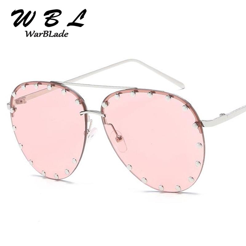 

Sunglasses WarBLade Ladies Metal Half Frame Personality Rivet Glasses Women Brand Designer Eyewear Shades UV Protection
