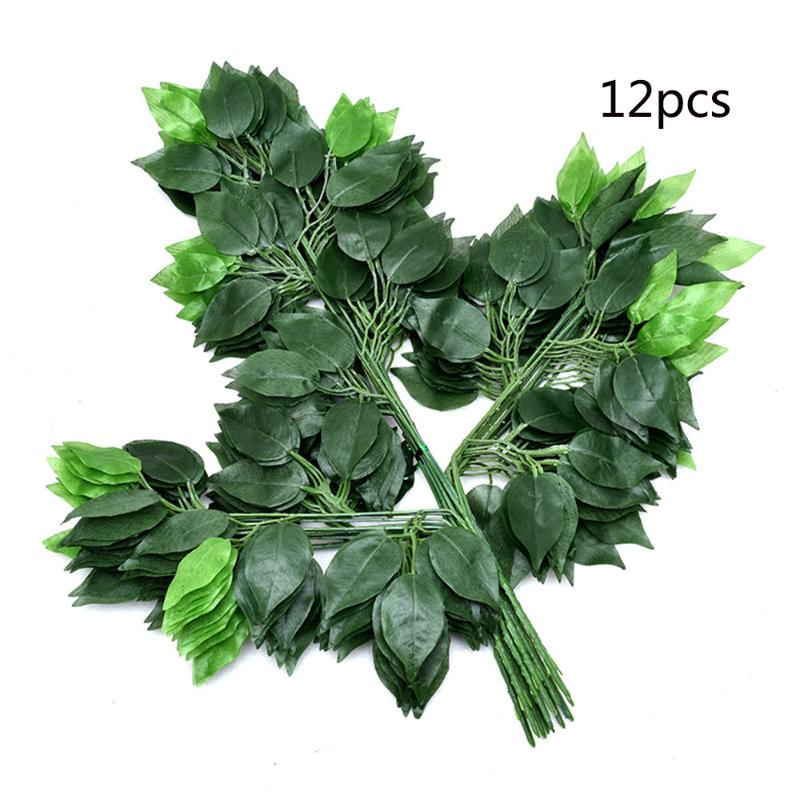 

12Pcs/Branch Artificial Ficus Leaf Simulation Plant Plastic Tree Branches Leaves for Party Home Decor Wedding Decoration, Cable tie