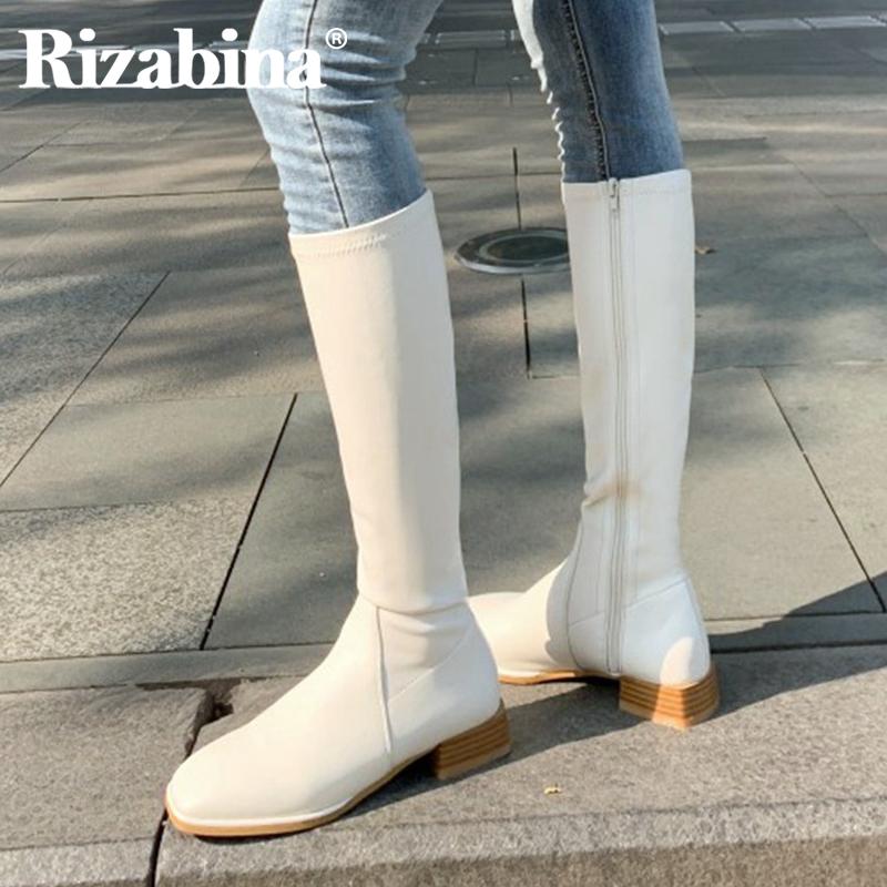 

Rizabina Women Long Boots Real Learher Square Toe Women Winter Knee High Boots Fashion Winter Shoes Woman Footwear Size 34-39, Black 1