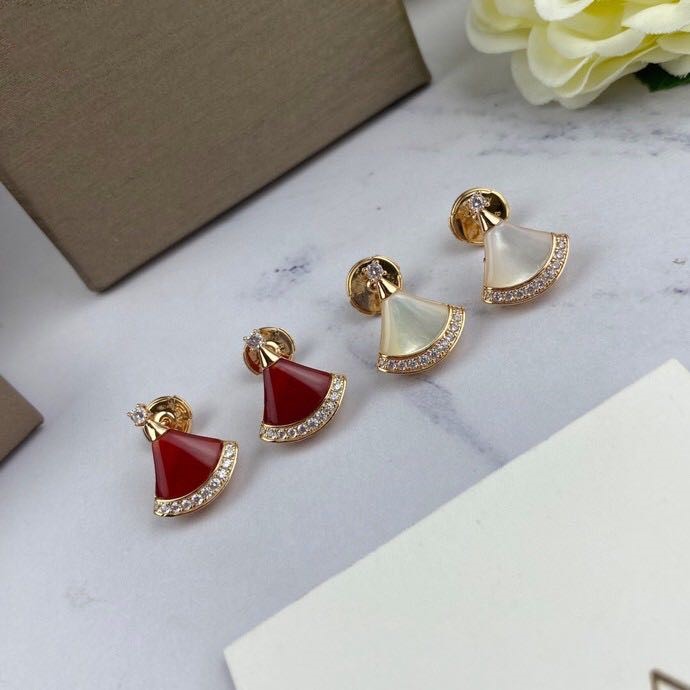 

Luxury Divas' Dream Brand Designer S925 Sterling Silver Red Ceramic Fan Stud Earrings For Women Jewelry