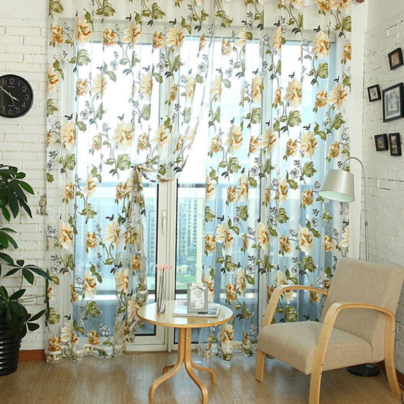 

Eyelets For Curtains Factory Price! Elegant Floral Curtain Tulle Voile Window Curtain Panel Sheer Drape Scarf Valances, Yellow